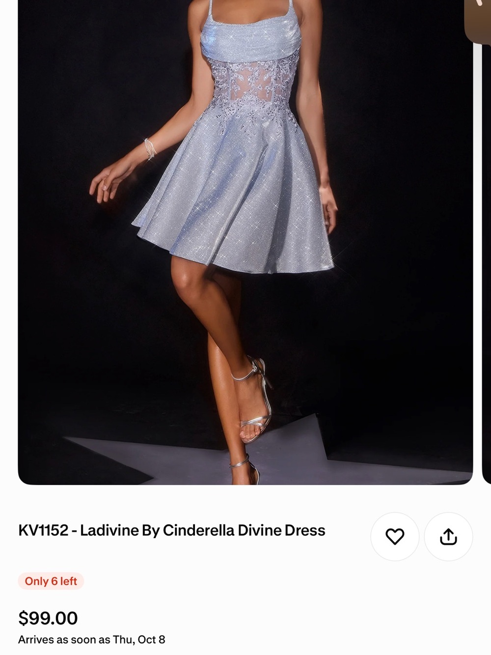 Ladivine by Cinderella Divine Light Silver Lace A-Line Prom Dress